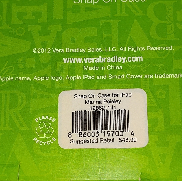 NIB VERA BRADLEY iPAD MARINA PAISLEY SNAP ON PROTECTIVE CASE GENERATION 2 & 3 - Picture 8 of 8